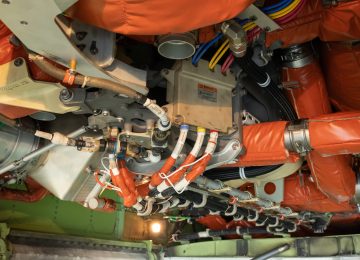 Electrical wiring system of an  aircraft or an engine during maintenance.